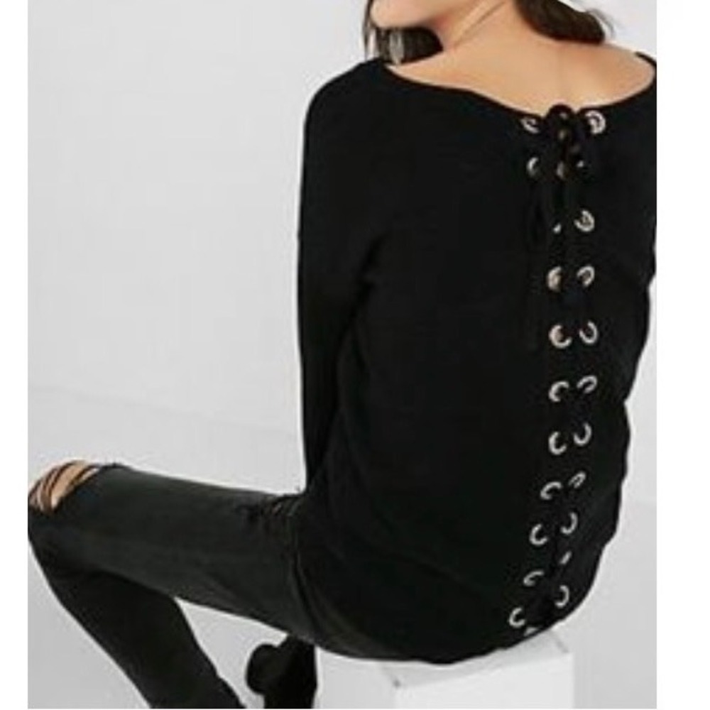 Express Black Lace Up Tie Back Long Sleeve Sweater S